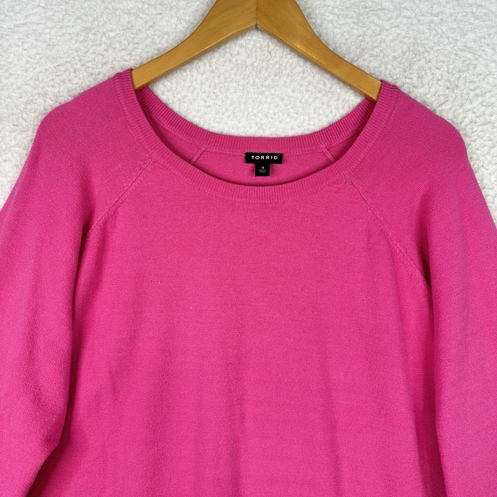 Torrid Hot Pink Lightweight Sweater Long Raglan Sleeve Soft‎ Knit Valentine - Picture 2 of 10